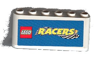 LEGO onderdeel Windscreen 2 x 6 x 2 with LEGO Racers Logo on Blue Background Pattern (Sticker) - Sets 3420-1 / 3420-2 / 3420-4 / 3421 / 3425-1 (4176pb09)
