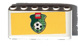 LEGO onderdeel Windscreen 2 x 6 x 2 with LEGO Logo and Football / Soccer Ball on Green Shield on Yellow Background Pattern (Sticker) - Sets 3409-1 / 3410 / 3420-1 / 3420-2 / 3420-4 / 3421 / 3425-1 (4176pb12)
