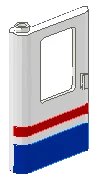 LEGO part Door 1 x 4 x 5 Train Left, Thin Support at Bottom with Red/Blue Stripe Pattern 4181p06