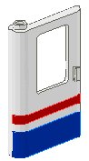 LEGO onderdeel Door 1 x 4 x 5 Train Left, Thin Support at Bottom with Red/Blue Stripe Pattern (4181p06)