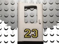 LEGO onderdeel Door 1 x 4 x 5 Train Left, Thin Support at Bottom with Yellow '23' Pattern (Sticker) - Set 5550 4181pb014
