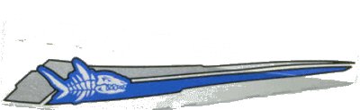 LEGO onderdeel Wedge 12 x 3 Right with Shark Skeleton and Blue/Silver Stripes Pattern (42060pb02)