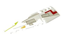LEGO part Wedge 12 x 3 Left with Gray Panels & Lime/Medium Orange/Dark Red Markings Pattern 42061pb01