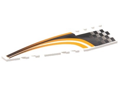 LEGO part Wedge 12 x 3 Left with Black/Orange Checkered/Striped Race Pattern (42061pb03)