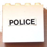 LEGO part Panel 1 x 4 x 3 - Solid Studs with Black 'POLICE' on White Background Pattern (Sticker) - Set 6676 4215apb10