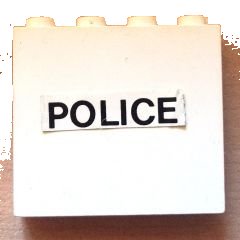 LEGO onderdeel Panel 1 x 4 x 3 - Solid Studs with Black 'POLICE' on White Background Pattern (Sticker) - Set 6676 (4215apb10)