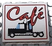 LEGO part Panel 1 x 4 x 3 - Hollow Studs with Red Café (Cafe) and Black Semi-Truck Pattern 4215bpx15