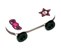 LEGO part Minifigure, Utensil Skateboard Deck with Black and Dark Pink Winged Heart and Star with Skull Pattern with Black Wheels (42511pb07 / 2496) 42511c01pb07