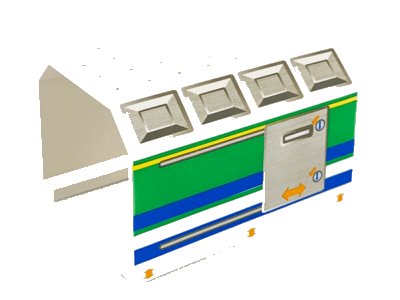 LEGO onderdeel Aircraft Fuselage Middle Angular Top 6 x 8 x 4 with Door on Blue, Green, and Yellow Stripes Pattern (42604pb001)