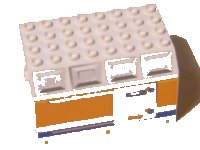 LEGO part Aircraft Fuselage Middle Angular Top 6 x 8 x 4 with Door on Blue, Orange, and Yellow Stripes Pattern 42604pb002