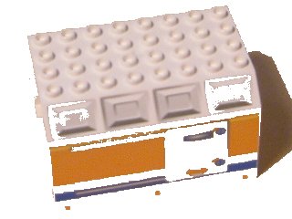 LEGO onderdeel Aircraft Fuselage Middle Angular Top 6 x 8 x 4 with Door on Blue, Orange, and Yellow Stripes Pattern (42604pb002)