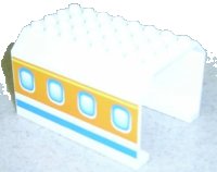 LEGO part Aircraft Fuselage Middle Angular Top 6 x 8 x 4 with Windows on Blue, Orange, and Yellow Stripes Pattern 42604px2