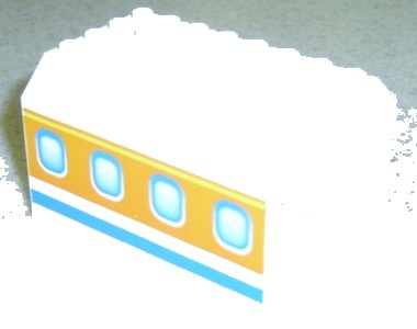 LEGO onderdeel Aircraft Fuselage Middle Angular Top 6 x 8 x 4 with Windows on Blue, Orange, and Yellow Stripes Pattern (42604px2)