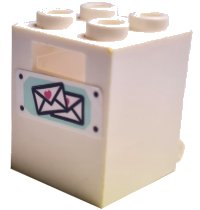 LEGO part Container, Box 2 x 2 x 2 with 2 Mail Envelopes with Dark Pink Hearts Pattern (Sticker) - Set 41395 4345pb14