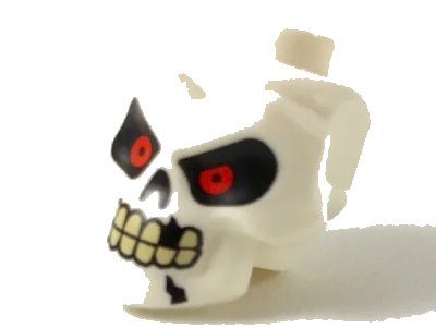 LEGO onderdeel Minifigure, Head, Modified Skull with Red Eyes, Cracks and Missing Tooth Pattern (43693pb01)