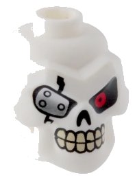 LEGO part Minifigure, Head, Modified Skull with Red Left Eye and Silver Eye Patch Pattern 43693pb02