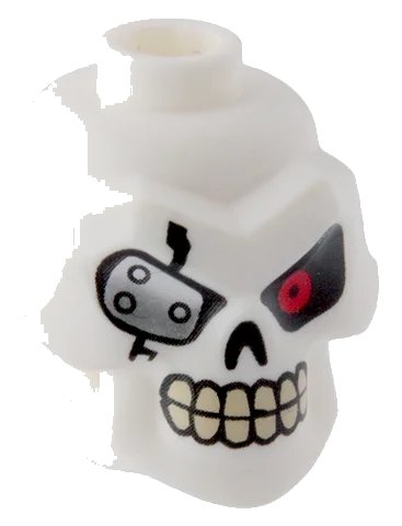 LEGO onderdeel Minifigure, Head, Modified Skull with Red Left Eye and Silver Eye Patch Pattern (43693pb02)