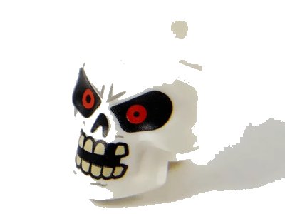 LEGO onderdeel Minifigure, Head, Modified Skull with Red Eyes, Open Mouth and Missing Tooth Pattern (43693pb06)