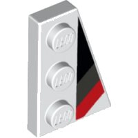 LEGO onderdeel Wedge, Plate 3 x 2 Right with Black, Dark Bluish Gray and Red Racing Stripes Pattern 43722pb01