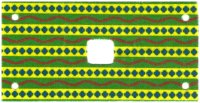 LEGO part Cloth Rectangle 6 x 12 with 2 x 2 Cutout, Holes at Corners, Green and Yellow Stripes with Red Wavy Lines and Blue Diamonds Elephant Saddle Pattern 43905