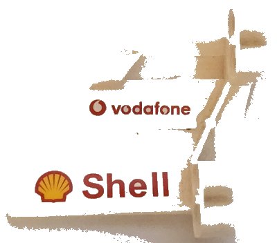 LEGO part Technic, Panel Fairing #23 Large Short, Small Hole, Side B with Shell and Vodafone Logo Pattern (Stickers) - Set 8674 (44353pb25)