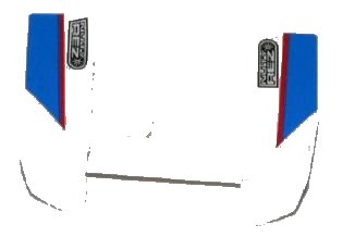 LEGO part Vehicle, Mudguard 2 x 4 with Headlights Overhang with 'NUTY REZ' and Red Line on Blue and White Pattern on Both Sides (Stickers) - Set 8125 (44674pb18)