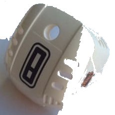 LEGO part Sports Hockey Helmet with NHL Logo Both Sides, Black Number 8 and Orange Stripe Pattern (Stickers) - Set 3541 (44790pb09)
