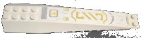 LEGO part Wedge 16 x 4 Triple Curved with Reinforcements with Black Air Vent, Exclamation Mark in Orange Warning Triangle, Gold Stripes and Ninjago Logogram 'DANGER' Pattern (Sticker) - Set 71756 45301pb059