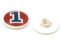 LEGO onderdeel Clikits, Icon Round 2 x 2 Large with Pin with Dark Blue Number 1 on Dark Red Background Pattern 45471pb04