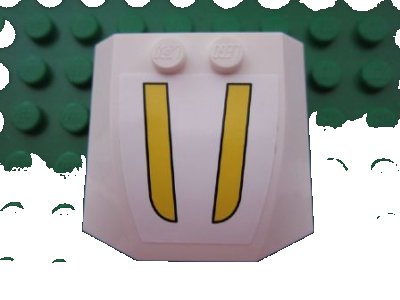 LEGO part Wedge 4 x 4 x 2/3 Triple Curved with Two Yellow Stripes Pattern (Sticker) - Set 3178 (45677pb045)