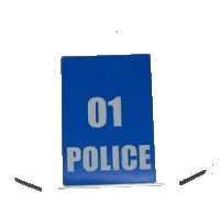 LEGO part Wedge 4 x 4 x 2/3 Triple Curved with White '01 POLICE' Small Numbers on Blue Background Pattern (Sticker) - Set 7498 45677pb056