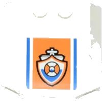 LEGO part Wedge 4 x 4 x 2/3 Triple Curved with Blue Lines and Coast Guard Logo on Orange Background Pattern (Sticker) - Set 60012 45677pb066