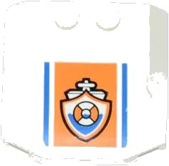 LEGO onderdeel Wedge 4 x 4 x 2/3 Triple Curved with Blue Lines and Coast Guard Logo on Orange Background Pattern (Sticker) - Set 60012 (45677pb066)