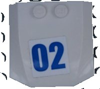 LEGO part Wedge 4 x 4 x 2/3 Triple Curved with Blue Number 02 on White Background Pattern (Sticker) - Set 60138 45677pb122