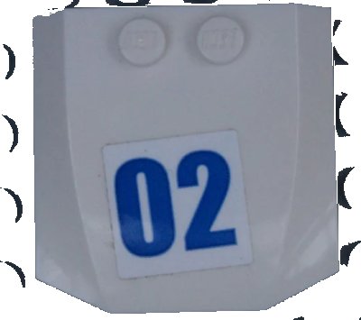 LEGO onderdeel Wedge 4 x 4 x 2/3 Triple Curved with Blue Number 02 on White Background Pattern (Sticker) - Set 60138 (45677pb122)