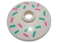 LEGO part Dish 2 x 2 Inverted (Radar) with Medium Azure and Pink Short Lines (Topping) Pattern 4740pb017