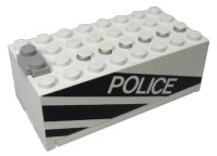 LEGO part Electric 9V Battery Box Small with 'POLICE' and Black Stripes Pattern 4760c01pb01