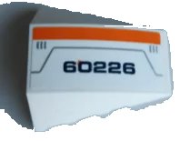 LEGO part Wedge 4 x 4 Triple Curved No Studs with Dark Blue '60226', Orange Stripe, Dark Bluish Gray Lines Pattern Model Right Side (Sticker) - Set 60226 47753pb108R
