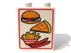 LEGO onderdeel Panel 1 x 2 x 2 - Hollow Studs with Hamburger, Pizza, Fries, and Sausages Pattern (4864bpx1)