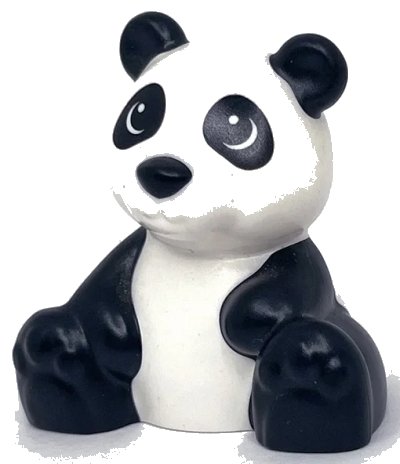 LEGO onderdeel Duplo Bear Baby Cub, Sitting with Molded Black Ears, Nose, Arms, Legs, and Tail, and Printed Eyes Pattern (Panda Bear) (49989pb01)