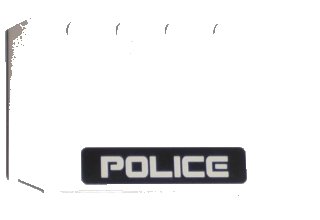 LEGO onderdeel Wedge 4 x 6 x 2/3 Triple Curved with White 'POLICE' on Black Stripe Pattern (Sticker) - Set 5971 (52031pb013)