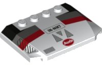 LEGO part Wedge 4 x 6 x 2/3 Triple Curved with 'IN-NM7' Oval Audi Logo and Black, Dark Bluish Gray and Red Racing Stripes Pattern 52031pb140