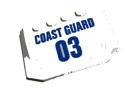 LEGO onderdeel Wedge 4 x 6 x 2/3 Triple Curved with Blue 'COAST GUARD' and '03' on White Background Pattern (Sticker) - Set 60165 (52031pb143)