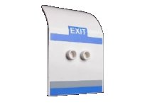LEGO part Door 2 x 4 x 6 Curved Aircraft with White 'EXIT' on Blue Background and Blue and Light Bluish Gray Stripes Pattern (Stickers) - Set 7893-1 54097pb01