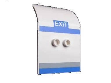 LEGO onderdeel Door 2 x 4 x 6 Curved Aircraft with White 'EXIT' on Blue Background and Blue and Light Bluish Gray Stripes Pattern (Stickers) - Set 7893-1 (54097pb01)