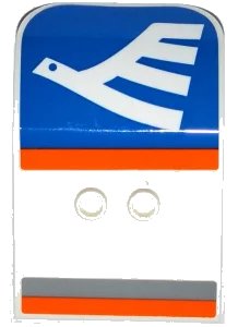 LEGO onderdeel Door 2 x 4 x 6 Curved Aircraft with White Airline Bird on Blue Background and Light Bluish Gray and Orange Stripes Pattern (Stickers) - Set 60104 (54097pb04)