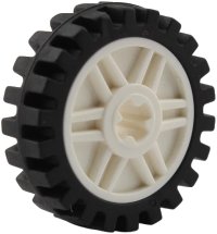 LEGO onderdeel Wheel 18mm D. x 8mm with Fake Bolts and Shallow Spokes and Axle Hole with Black Tire 24mm D. x 7mm Offset Tread - Band Around Center of Tread (56903 / 61254) 56903c01