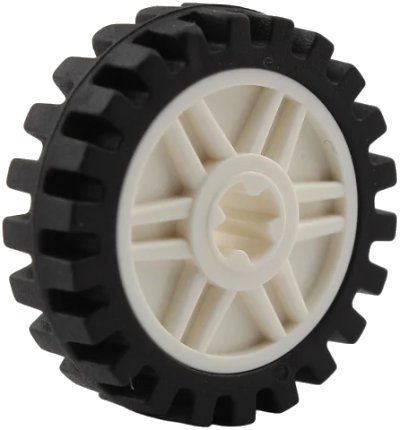 LEGO onderdeel Wheel 18mm D. x 8mm with Fake Bolts and Shallow Spokes and Axle Hole with Black Tire 24mm D. x 7mm Offset Tread - Band Around Center of Tread (56903 / 61254) (56903c01)