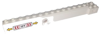 LEGO onderdeel Crane Arm Outside, Wide with Pin Hole at Mid-Point with Black '12T' and Red, White And Yellow Arrows Pattern on Both Sides (Stickers) - Set 60198 (57779pb015)