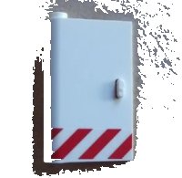 LEGO onderdeel Door 1 x 3 x 4 Left - Open Between Top and Bottom Hinge with Red Danger Stripes Pattern (Sticker) - Set 60023 58381pb09